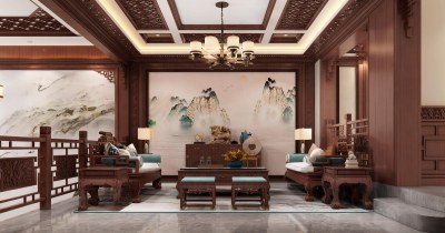 中式别墅客厅3D模型下载